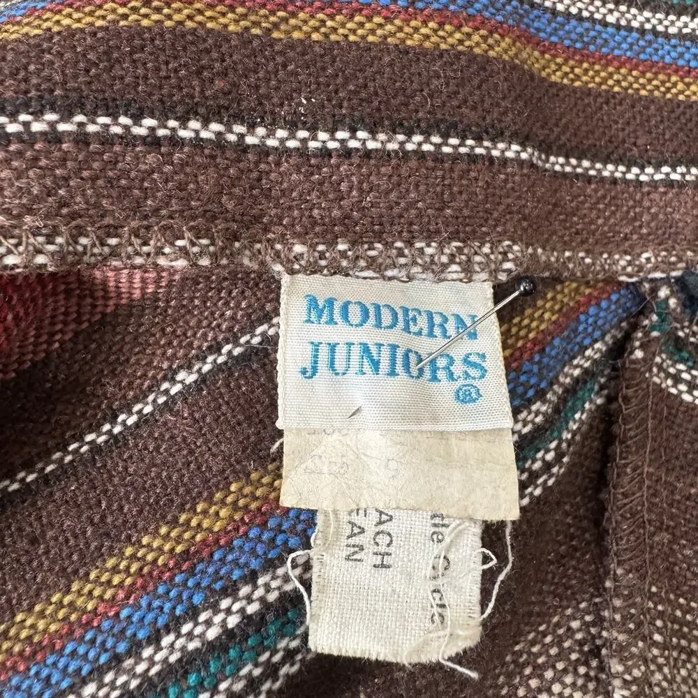 Vintage Juniors Brown Chevron Stripe A-Line Skirt Academia Union Made
